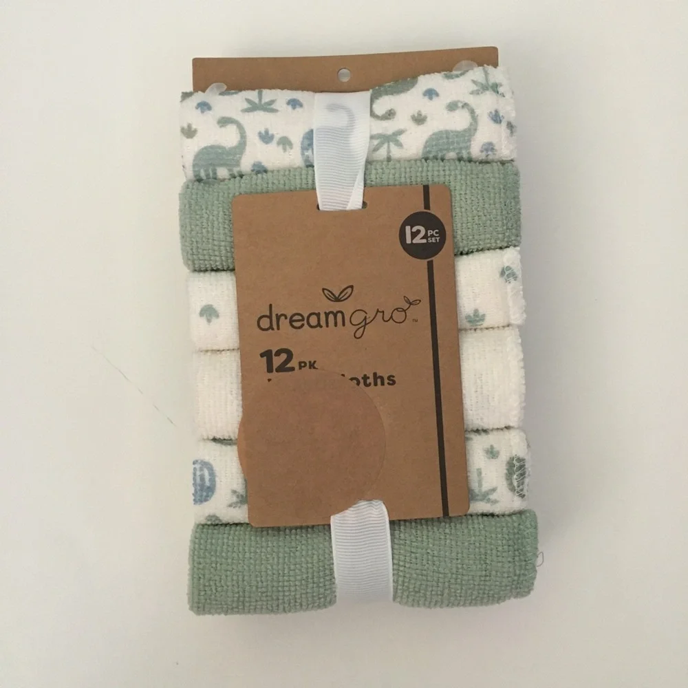 Dreamgro Baby 12 pc Set Washcloths - Sage Green & White Set NEW
